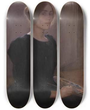 Triptych art skateboard deck of Elin Danielsongambogi Selfportrait by Elin Danielson-Gambogi (1861-1919)