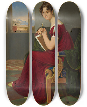 Triptych art skateboard deck of Carl Christian Vogel Von Vogelstein Junge Dame Mit Zeichengert Girl With A Drawing Instrument The Countess Thekla Ludolf by Carl Christian Vogel Von Vogelstein (1788-1868)