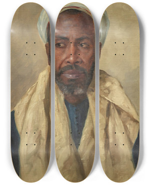 Triptych art skateboard deck of Franz Xaver Kosler A Nubian Man by Franz Xaver Kosler (1864-1905)