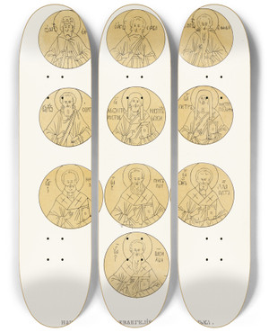 Triptych art skateboard deck of Fedor Grigoryevich Solntsev Naprestolnoe Evangelie Kontsa Xiv Veka Izobrazhenie 3 by Fedor Grigoryevich Solntsev (1801-1892)