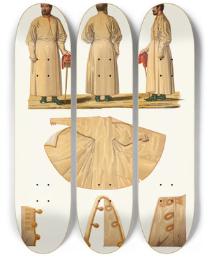 Triptych art skateboard deck of Fedor Grigoryevich Solntsev Odezhda Boiarskaia Xvii Stoletiia Utrenii Shelkovyi Kaftan by Fedor Grigoryevich Solntsev (1801-1892)