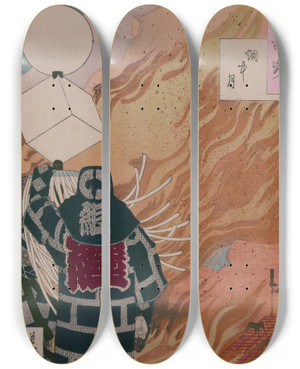 Triptych art skateboard deck of Tsukioka Yoshitoshi Ench No Tsuki_2 by Tsukioka Yoshitoshi (1839-1892)