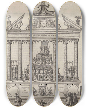 Triptych art skateboard deck of Pieter Van Der Borcht The Elder Political Theatre by Pieter van der Borcht the elder (1530-1608)
