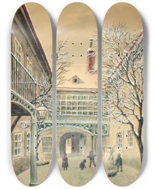 Triptych art skateboard deck of Max Neubauer Wien Schuberthof by Max Neubauer (1890-1920)