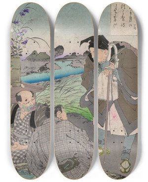 Triptych art skateboard deck of Tsukioka Yoshitoshi Matsuo Bash_2 by Tsukioka Yoshitoshi (1839-1892)