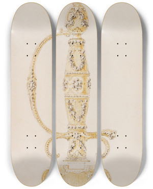 Triptych art skateboard deck of Workshop Of Luigi Valadier Design For The Hilt Of A Smallsword by Workshop Of Luigi Valadier (1726-1785)