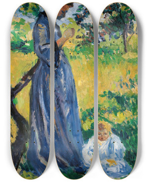 Triptych art skateboard deck of Maximilien Luce Poissy Madame Dillon by Maximilien Luce (1858-1941)
