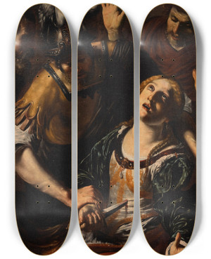 Triptych art skateboard deck of Orazio Borgianni The Death Of Lucretia_1 by Orazio Borgianni (1578-1616)