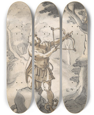 Triptych art skateboard deck of Gotthard Ringgli Philoctetes Being Bitten By The Snake by Gotthard Ringgli (1575-1635)
