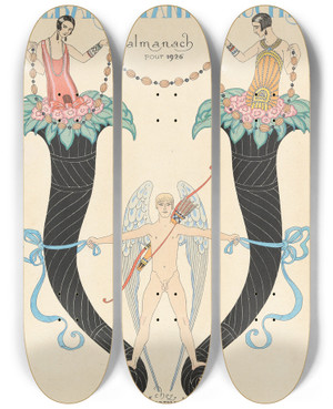 Triptych art skateboard deck of George Barbier Front Cover Of Falbalas Fanfreluches Almanach Des Modes Prsentes Passes Et Futures by George Barbier (1882-1932)