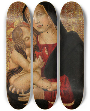Triptych art skateboard deck of Follower Of Filippo Lippi The Madonna Teaching The Child To Read by Follower Of Filippo Lippi (1406-1469)