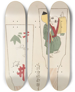Triptych art skateboard deck of Shimizu Seif Unai No Tomo Pl 106 by Shimizu Seifu (1851-1913)