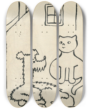 Triptych art skateboard deck of Josef Apek I Had A Dog And A Cat Pl 22 by Josef apek (1887-1945)