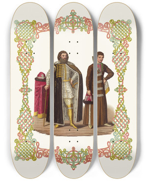 Triptych art skateboard deck of Fedor Grigoryevich Solntsev Odezhda Boiarskaia Xvii Stoletiia Portrety Kniazei Repninykh by Fedor Grigoryevich Solntsev (1801-1892)