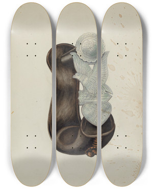 Triptych art skateboard deck of Harry Mann Waddell Stirrup_2 by Harry Mann Waddell (1876-1956)