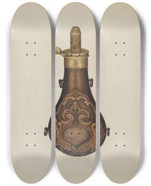 Triptych art skateboard deck of Claude Marshall Powder Flask by Claude Marshall
