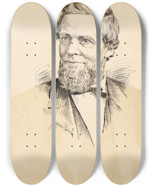 Triptych art skateboard deck of Jacques Reich Schuyler Colfax by Jacques Reich (1852-1923)