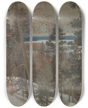 Triptych art skateboard deck of Gza Marti Scene Ofhvittrask by Geza Maroti (1875-1941)