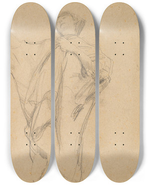Triptych art skateboard deck of Gustav Klimt Standing Woman With Raised Right Arm by Gustav Klimt (1862-1918)