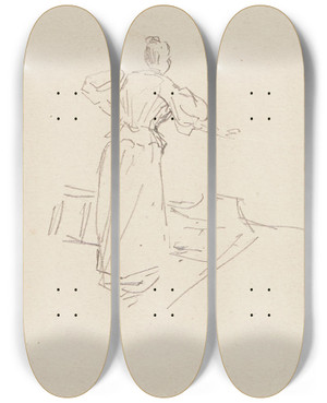Triptych art skateboard deck of Frdric Houbron Femme De Dos by Frederic Houbron (1851-1908)