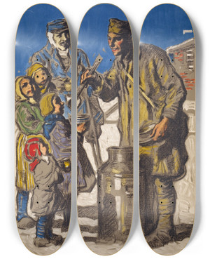 Triptych art skateboard deck of Francis Luis Mora Free Milk For France by Francis Luis Mora (1874-1940)