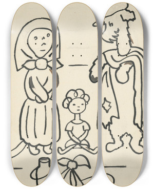 Triptych art skateboard deck of Josef Apek I Had A Dog And A Cat Pl 29 by Josef apek (1887-1945)