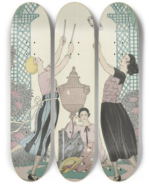 Triptych art skateboard deck of George Barbier Le Jeu Des Graces by George Barbier (1882-1932)