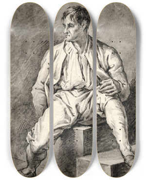Triptych art skateboard deck of David Humbert De Superville Man Zittend Op Een Verhoging by David Humbert De Superville (1770-1849)