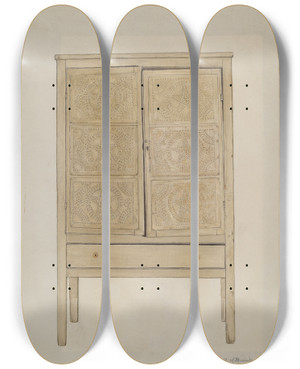 Triptych art skateboard deck of Elmer R Kottcamp Cabinet by Elmer R Kottcamp