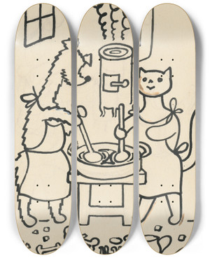 Triptych art skateboard deck of Josef Apek I Had A Dog And A Cat Pl 12 by Josef apek (1887-1945)