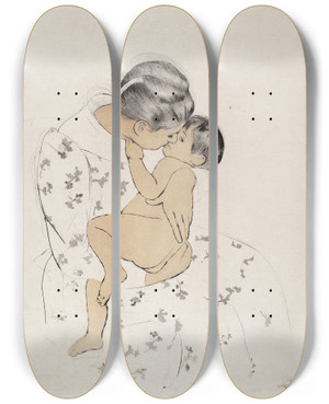 Triptych art skateboard deck of Mary Cassatt Mothers Kiss_1 by Mary Cassatt (1844-1926)