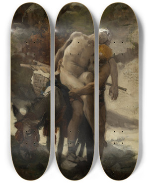 Triptych art skateboard deck of Aim Morot The Good Samaritan Sketch by Aime Morot (1850-1913)
