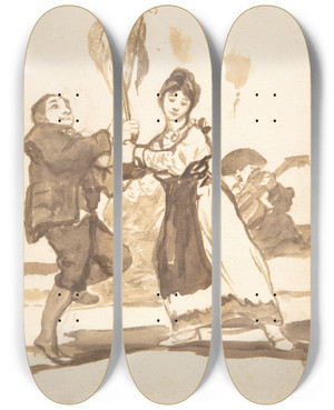Triptych art skateboard deck of Francisco De Goya A Country Dance by Francisco de Goya (1746-1828)