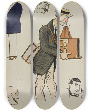 Triptych art skateboard deck of Georges Goursat Sem M Legru M Raphael M Landau Lucien Cahen by Georges Goursat (Sem) (1863-1934)