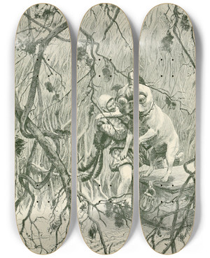 Triptych art skateboard deck of Hans Tegner Fairy Tales And Stories Pl09 by Hans Tegner (1853-1932)