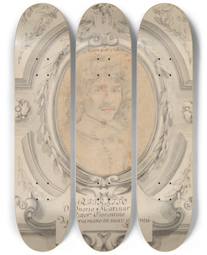Triptych art skateboard deck of Onorio Marinari Selfportrait by Onorio Marinari (1627-1715)
