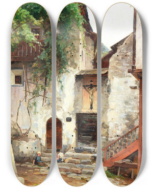Triptych art skateboard deck of Ernestine Von Kirchsberg Aus Tirol by Ernestine Von Kirchsberg (1857-1924)