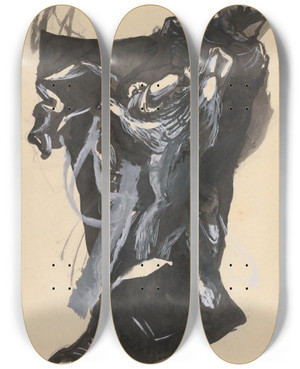 Triptych art skateboard deck of Jn Novk Figurlna Kompozcia 2 by Jan Novak (1921-1944)