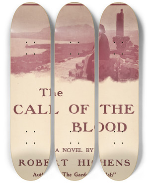 Triptych art skateboard deck of Orson Lowell The Call Of The Blood A Novel By Robert Hichens by Orson Lowell (1871-1956)