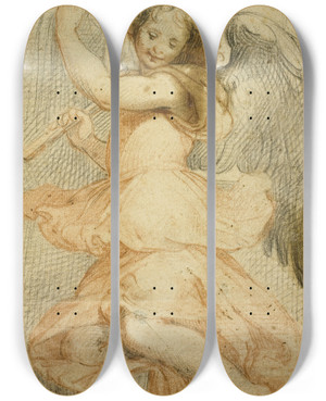 Triptych art skateboard deck of Circle Of Giuseppe Cesari Angel Holding A Flute by Circle Of Giuseppe Cesari (1568-1640)