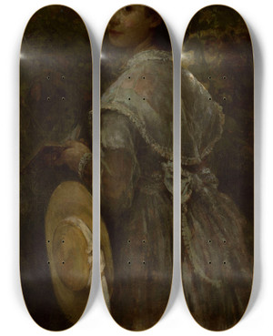 Triptych art skateboard deck of Witold Pruszkowski Portrait Of Artists Sister by Witold Pruszkowski (1846-1896)