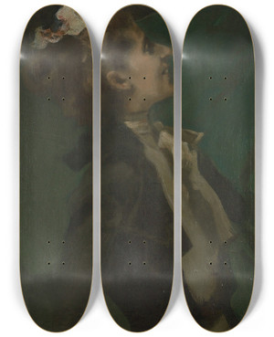 Triptych art skateboard deck of Hugo Von Habermann Bildnis In Grn Frulein Olga Hess by Hugo von Habermann (1849-1929)