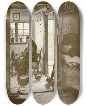 Triptych art skateboard deck of Hans Tegner Fairy Tales And Stories Pl17 by Hans Tegner (1853-1932)