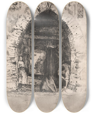 Triptych art skateboard deck of Otto Henry Bacher Laundry by Otto Henry Bacher (1856-1909)