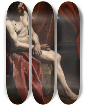 Triptych art skateboard deck of Gian Lorenzo Bernini Christ Mocked by Gian Lorenzo Bernini (1598-1680)