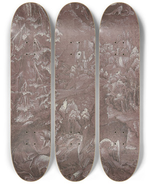 Triptych art skateboard deck of Erhard Altdorfer John On Patmos by Erhard Altdorfer (1480-1561)