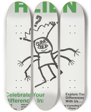 Triptych art skateboard deck of Jim Thorpe Feeling A Bit Alien Celebrate Your Differences In by Jim Thorpe (20-)