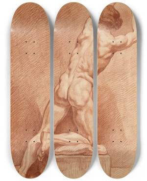 Triptych art skateboard deck of French School A Male Nude Seen From Behind by French School (16-19-)