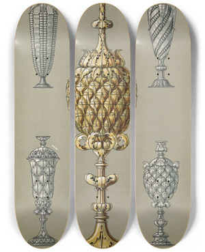 Triptych art skateboard deck of Anton Seder Die Pflanze In Kunst Und Gewerbe Pl075 by Anton Seder (1850-1916)