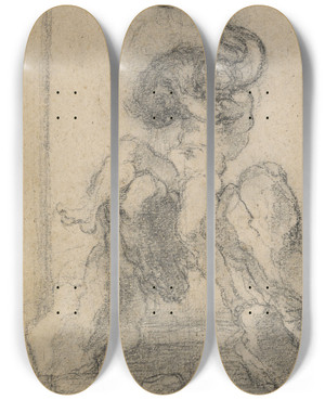 Triptych art skateboard deck of Gian Lorenzo Bernini A Marine God With A Dolphin by Gian Lorenzo Bernini (1598-1680)